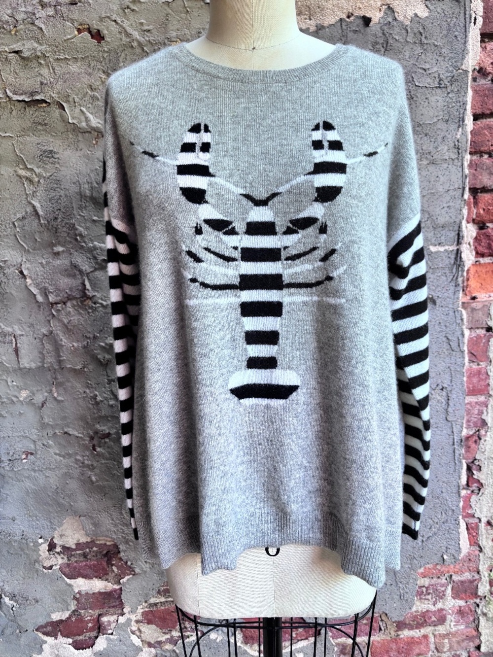 AUTUMN CASHMERE  LOBSTER PRINT STRIPED SWEATER